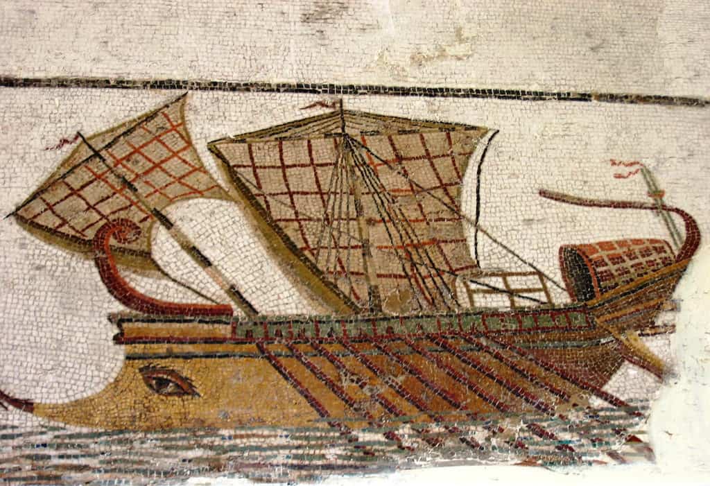 римская трирема, мозайка, экспозиция в Тунисе