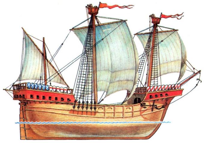 трехмачтовый когг, пиратский корабль, средневековье
