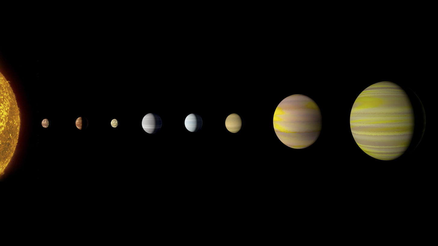 Система солнцеподобной звезды Kepler-90 в представлении художника