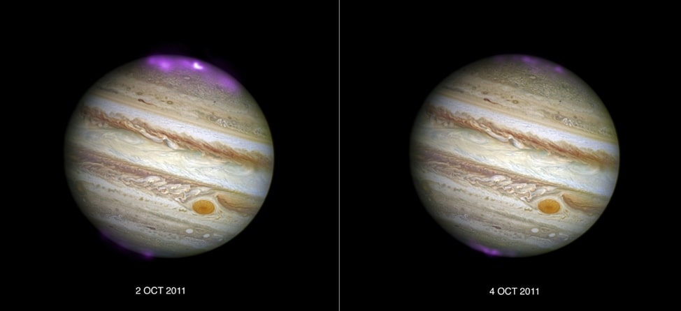 Космос, полярное сияние Юпитера, астрономия