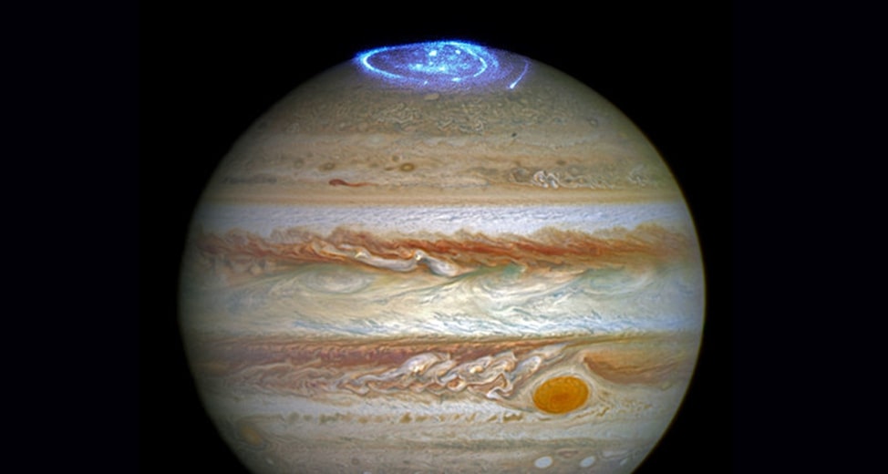 Космос, полярное сияние Юпитера, астрономия и физика