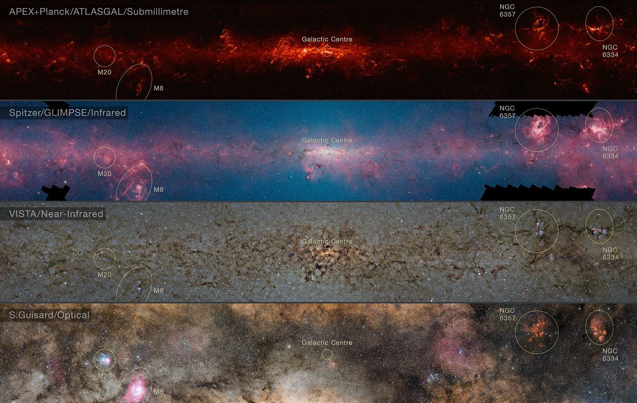 2.	Подробные изображение различных объектов нашей Галактики, полученные с радиотелескопа APEX