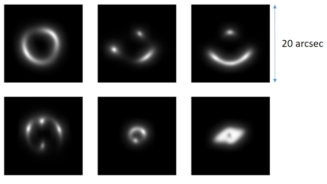 На снимке изображены искуственно созданные изображения гравитационных линз, с помощью которых астрономы тренируют свою нейронную сеть.