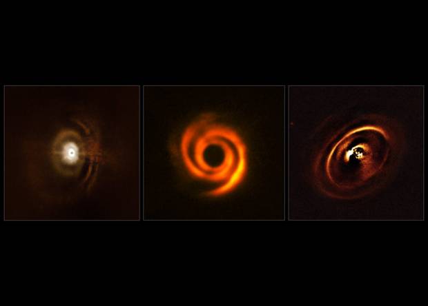 Протопланетные диски вокруг звезд HD97048, HD135344B, RXJ1615 (слева направо)