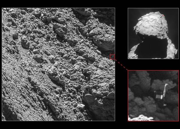 Снимок «Филы» и его местоположение на комете