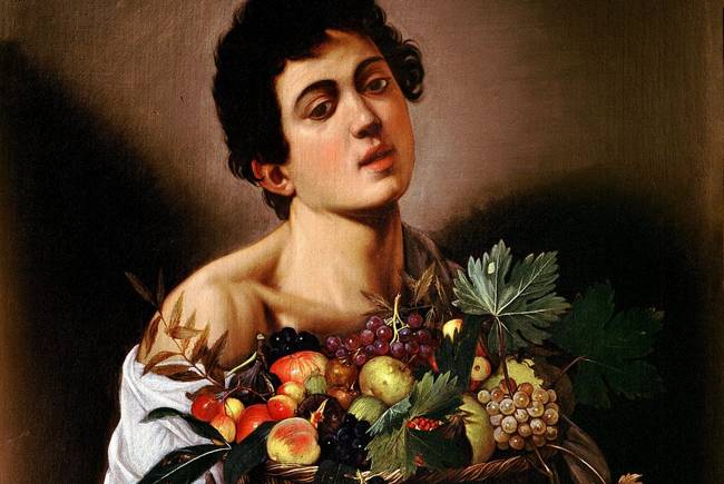Фрагмент картины Караваджо «Юноша с корзиной фруктов»
