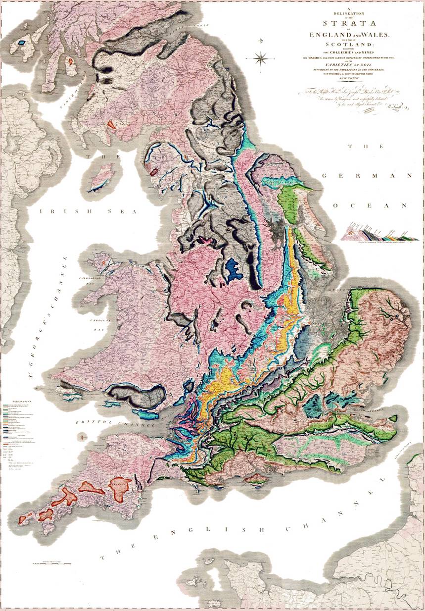 Геологическая карта Англии, Уэльса и южной Шотландии У. Смита, 1815 г.