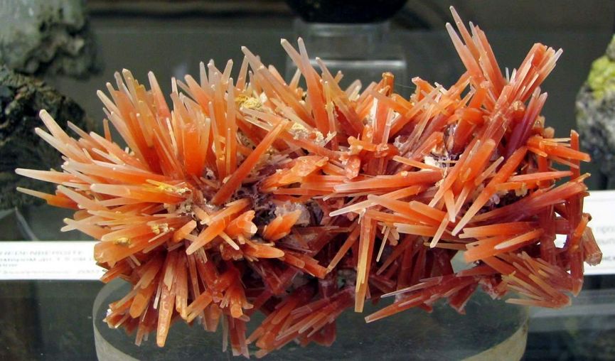 Кварц. Друза удлиненнных обелисковидных кристаллов длиной до 4 см. Розовато-оранжевый цвет за счет включений гематита по зонам роста