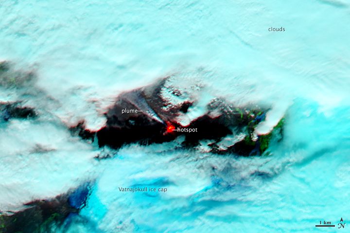 Вид из космоса извержения вулкана Бардарбунги