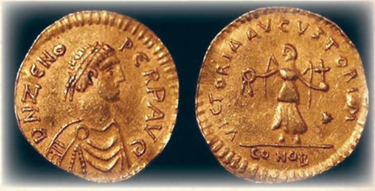 Золото, византийские монеты, император, Зенон Исавр