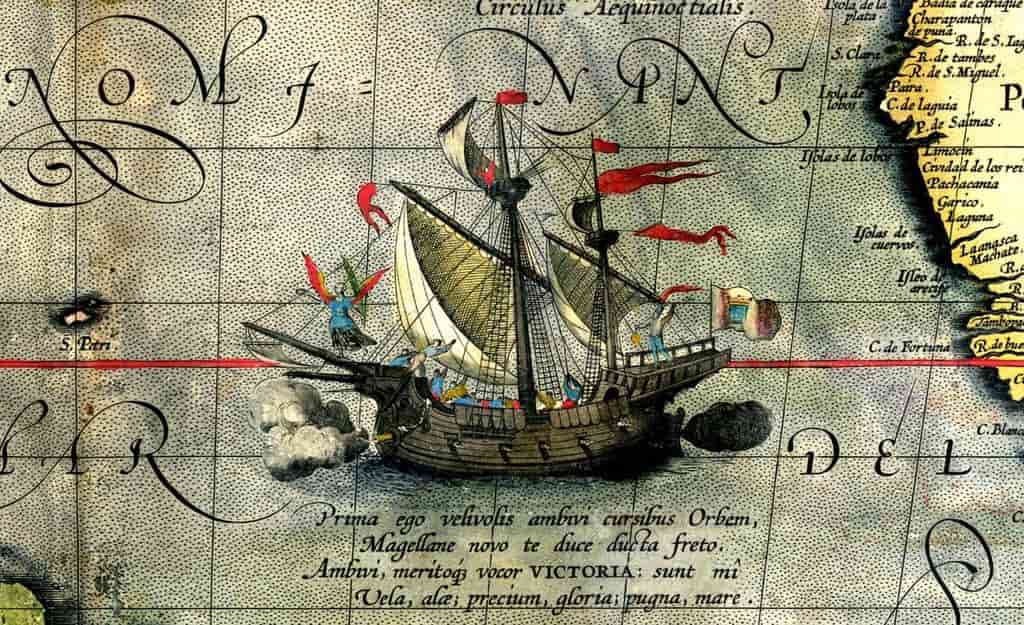 карта Магелана, корабль, кругосветное путешествие