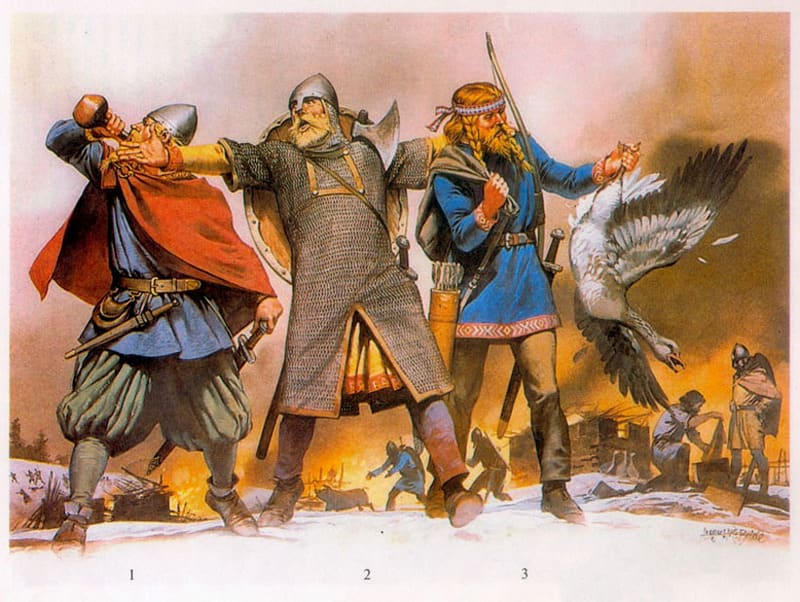 Воины-викинги, двуручная секира-брейдокс, лучник 