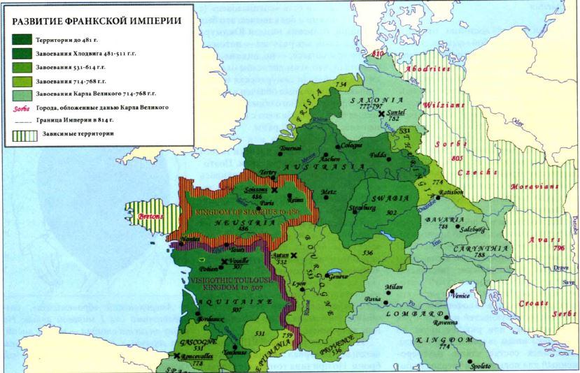 карта, франкская империя, развитие франкской империи