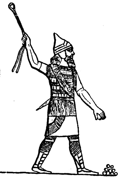 оружие праща, ассирийский пращник, метательное оружие