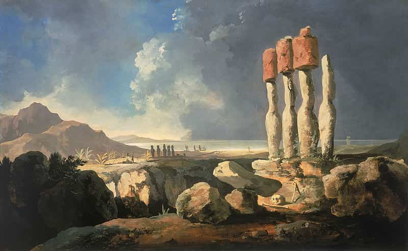 Первый известный пейзаж острова Пасхи. Уильям Ходжес, 1775