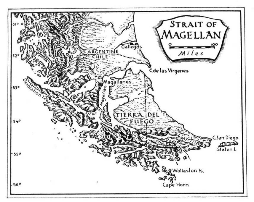 Старинная карта Магелланова пролива