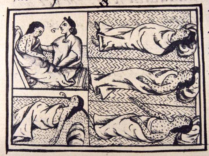Индейцы народа науатль, больные оспой. Иллюстрация из «Флорентийского кодекса», составленного Бернардино де Саагуном, миссионером в Мексике