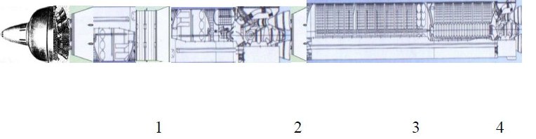 Рисунок 3 – Компоновка ракеты-носителя «Астра» (Концептуальная схема) <br />
1 - головная часть; 2 – переходник; 3 – топливный отсек ступени; 4 – хвостовой отсек с
маршевым двигателем РД-170