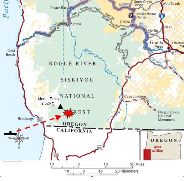 Схема налета мичмана Набуо Фудзита на штат Орегон