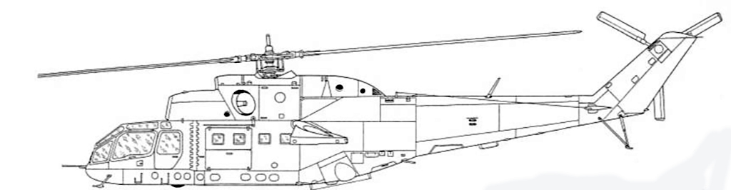 вертолет В-24, вид сбоку, схема, вертолет Ми-24, конструкция вертолета