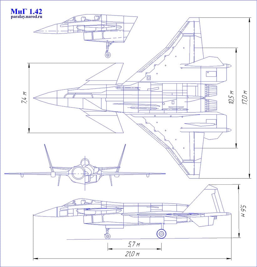 самолет Микоян 1.42, крыло, вооружение