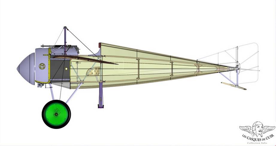 Компоновка серийного истребителя Моран N – продольный разрез фюзеляжа и вертикального оперения