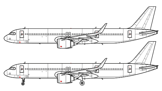 узкофюзеляжный дальнемагистральный A321 чертеж схема