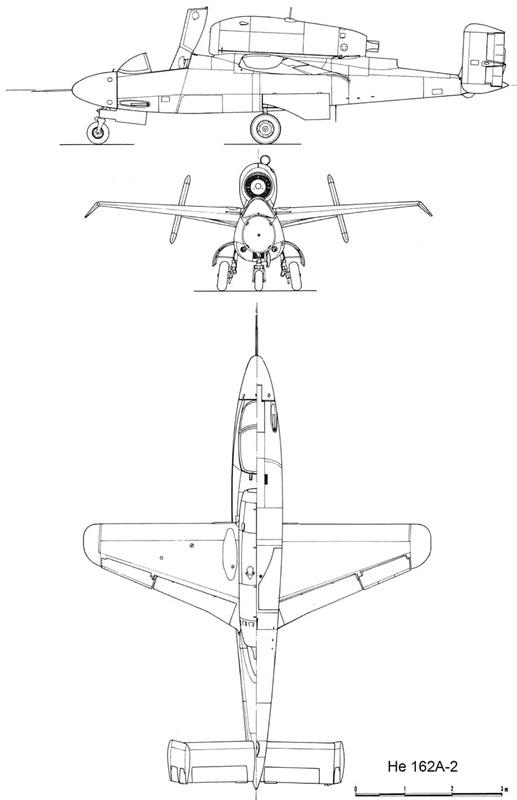 Проекции, реактивный истребитель, Не 162А-2