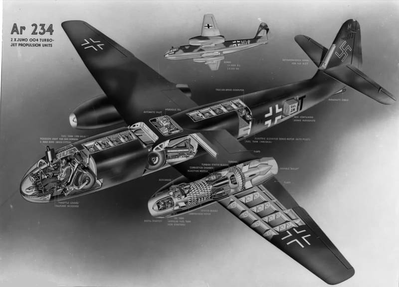 схема, самолет, истребитель, бомбардировщик Ar 234В