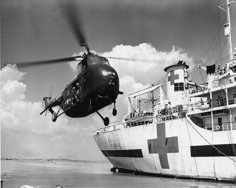 Доставка, раненые, вертолет Sikorsky H-5, морская пехота, госпитальное судно