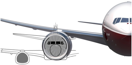 Сравнение диаметров двигателя GE9X и фюзеляжа Boeing 737