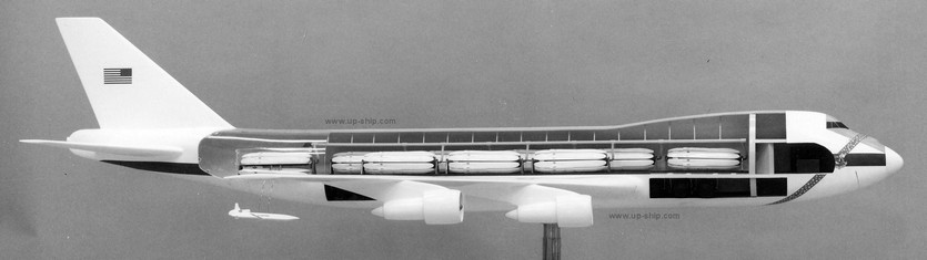 Прототип летающего арсенала – проект адаптации транспортного Боинг 747-200 для перевозки и пуска восьмидесяти крылатых ракет AGM-86A ALCM (для сравнения, В-52Н мог брать 20 таких ракет)