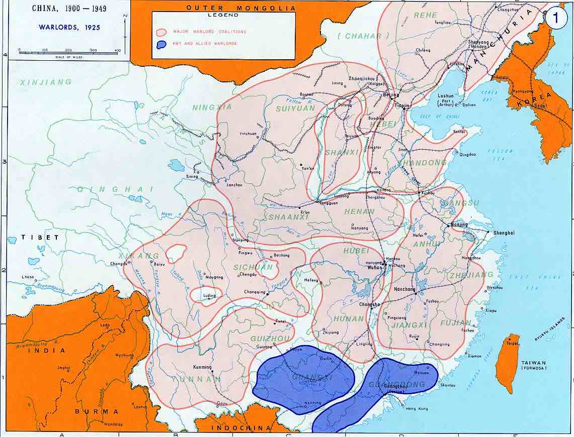 карта 1926 года, военно-политическая обстановка, карта китая