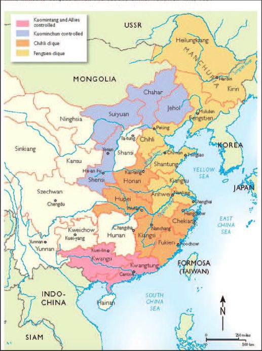 карта 1924 года, военно-политическая обстановка, китай