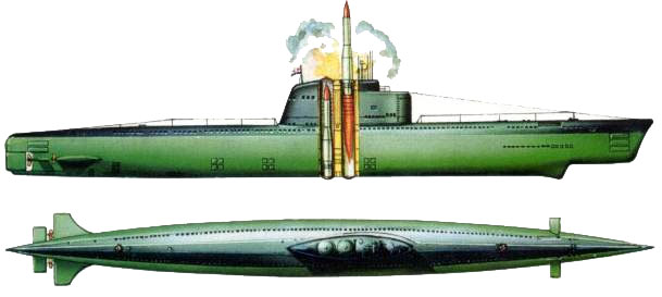 Размещение ракет на опытной ракетной лодки пр. В-611