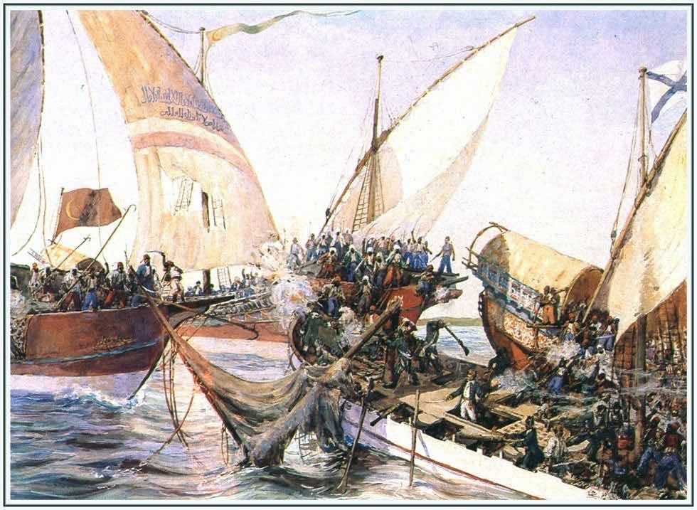 турецкие галеры, абордаж шлюпки, турецкий флот
