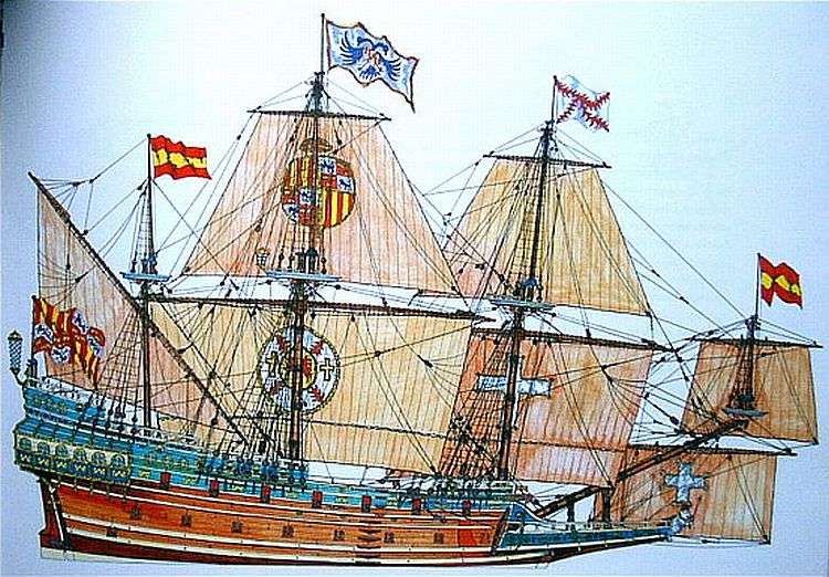 парусный корабль, испанский галеон, флот 16 века