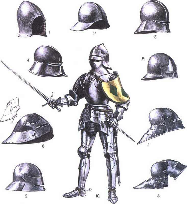 Барбют-салад, пехотный салад, шлем,  рыцарь