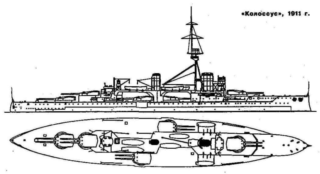 схема линкора, линкор колоссус, британский флот