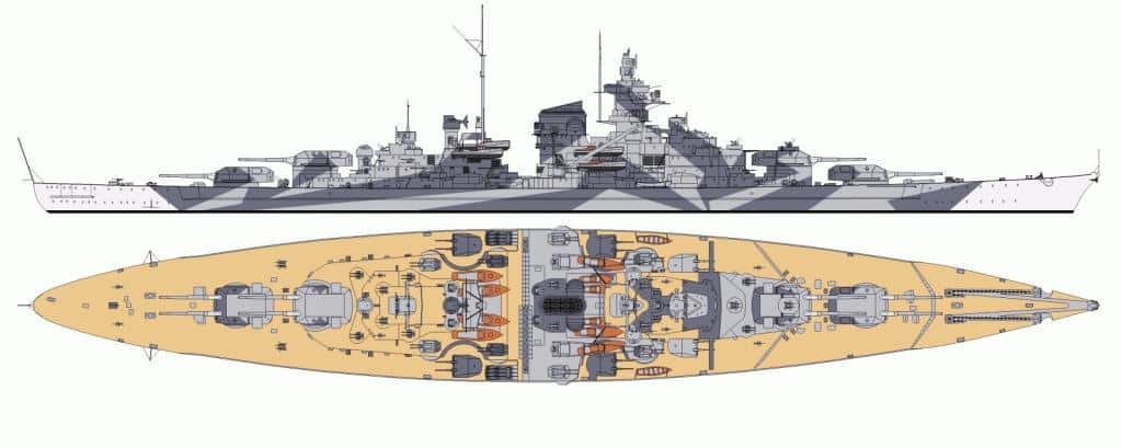 Схема общего расположения линкора «Бисмарк»