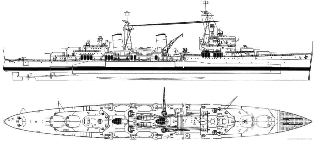 Схема общего расположения крейсера «Белфаст»