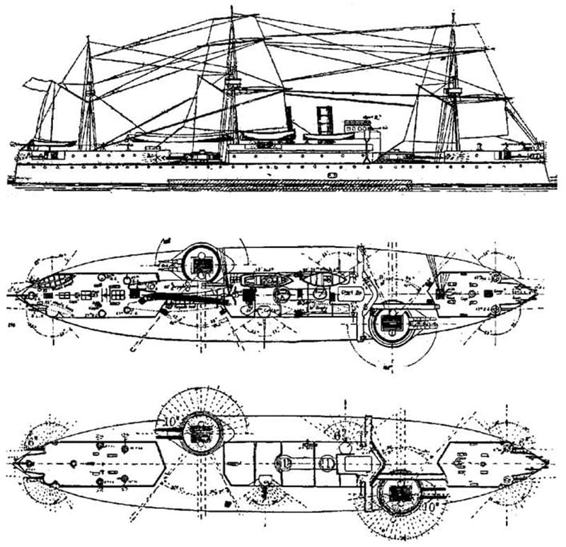 броненосец Maine, артиллерия, схема, корабль