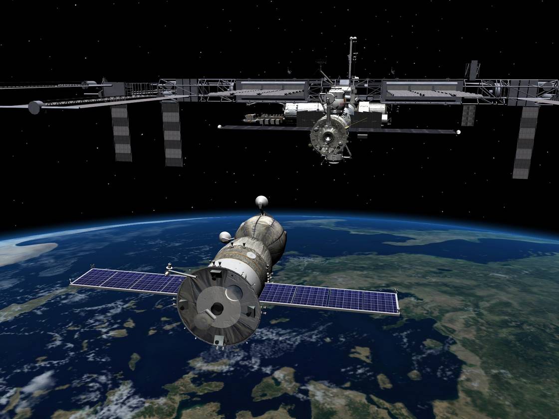 Маневр сближения грузового космического корабля «Прогресс МС» и станции МКС