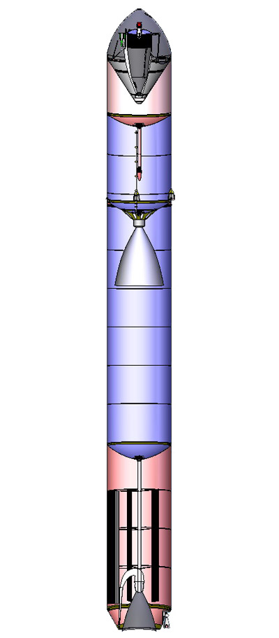 Предполагаемая компоновочная схема межконтинентальной баллистической ракеты шахтного базирования РС-28 «Сармат» (15А28)