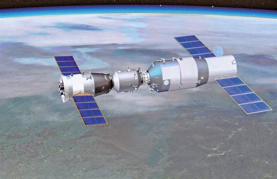Так будет выглядеть орбитальная пилотируемая станция «Тянгун 2» и космический корабль «Шеньчжоу» на орбите