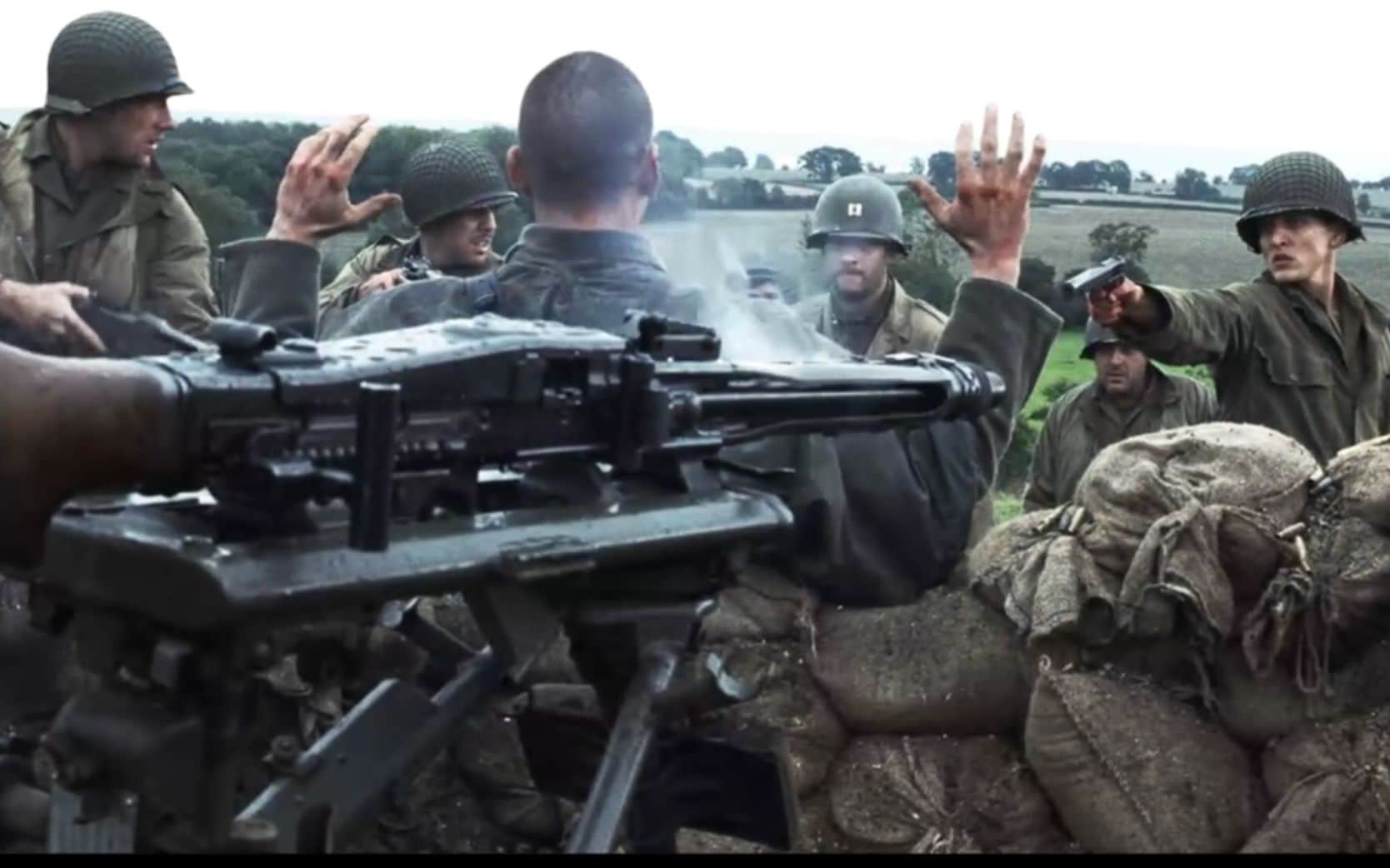 Still from the movie "Saving Private Ryan". In the foreground is MG.42
