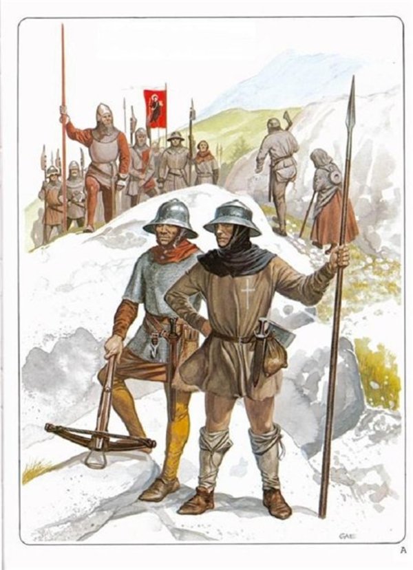 Пехотинцы, период 1300 - 1400 года, стрелковое оружие