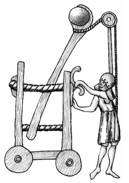 примитивная катапульта, метательная машина, катапульта 14 века
