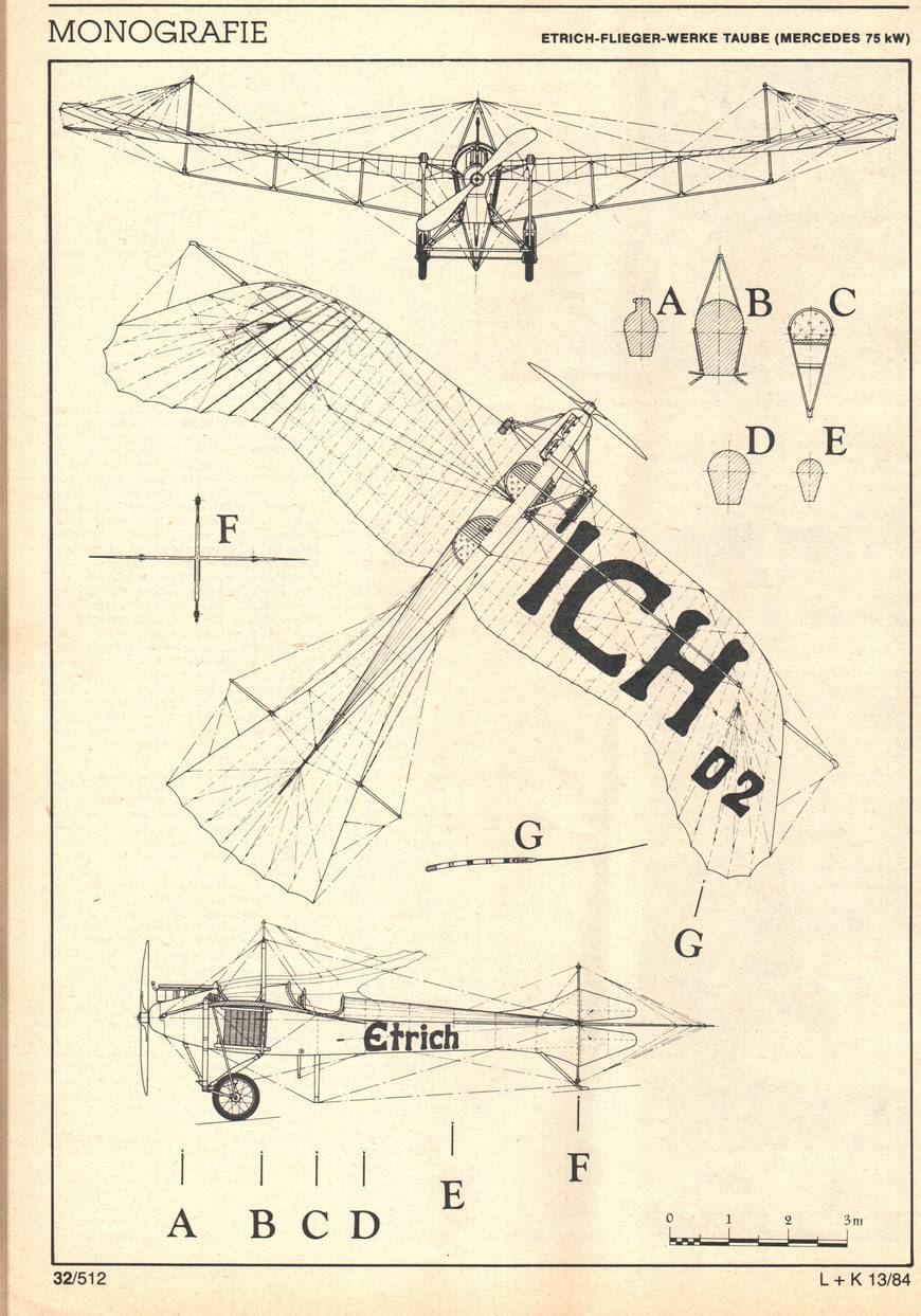 Общий вид самолета Этрих II «Таубе» с мотором «Мерседес» 100 л.с.