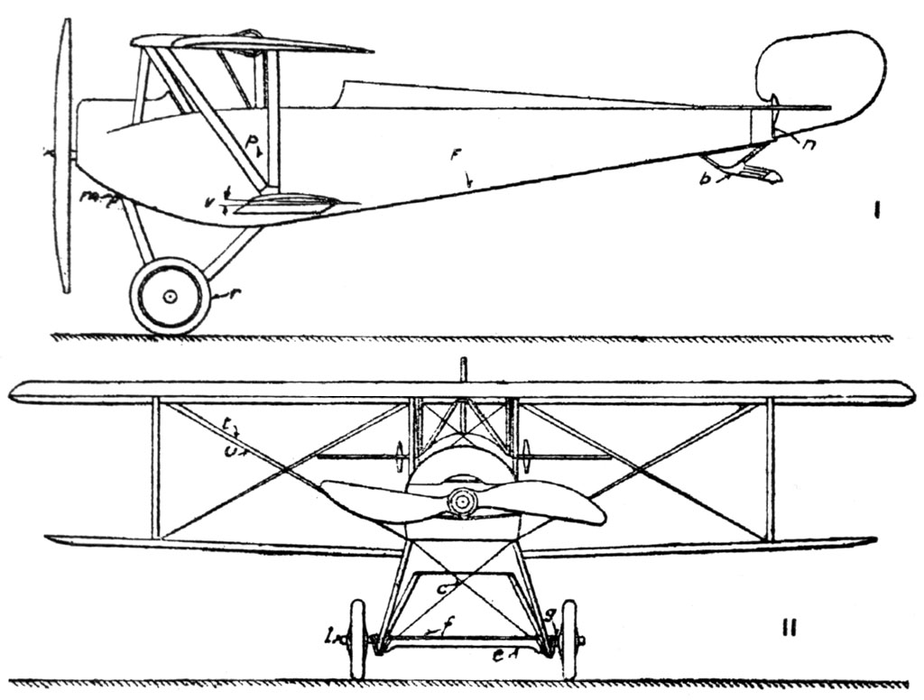 Общий вид двухместного разведчика Ньюпор 10 в первом варианте. Рисунок из технического описания самолета.